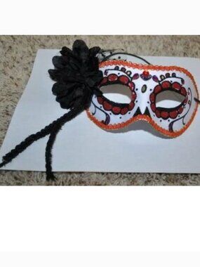 Masquerade Mask Halloween Mardi Gras White Red Flower Eye Mask Ceramic Party